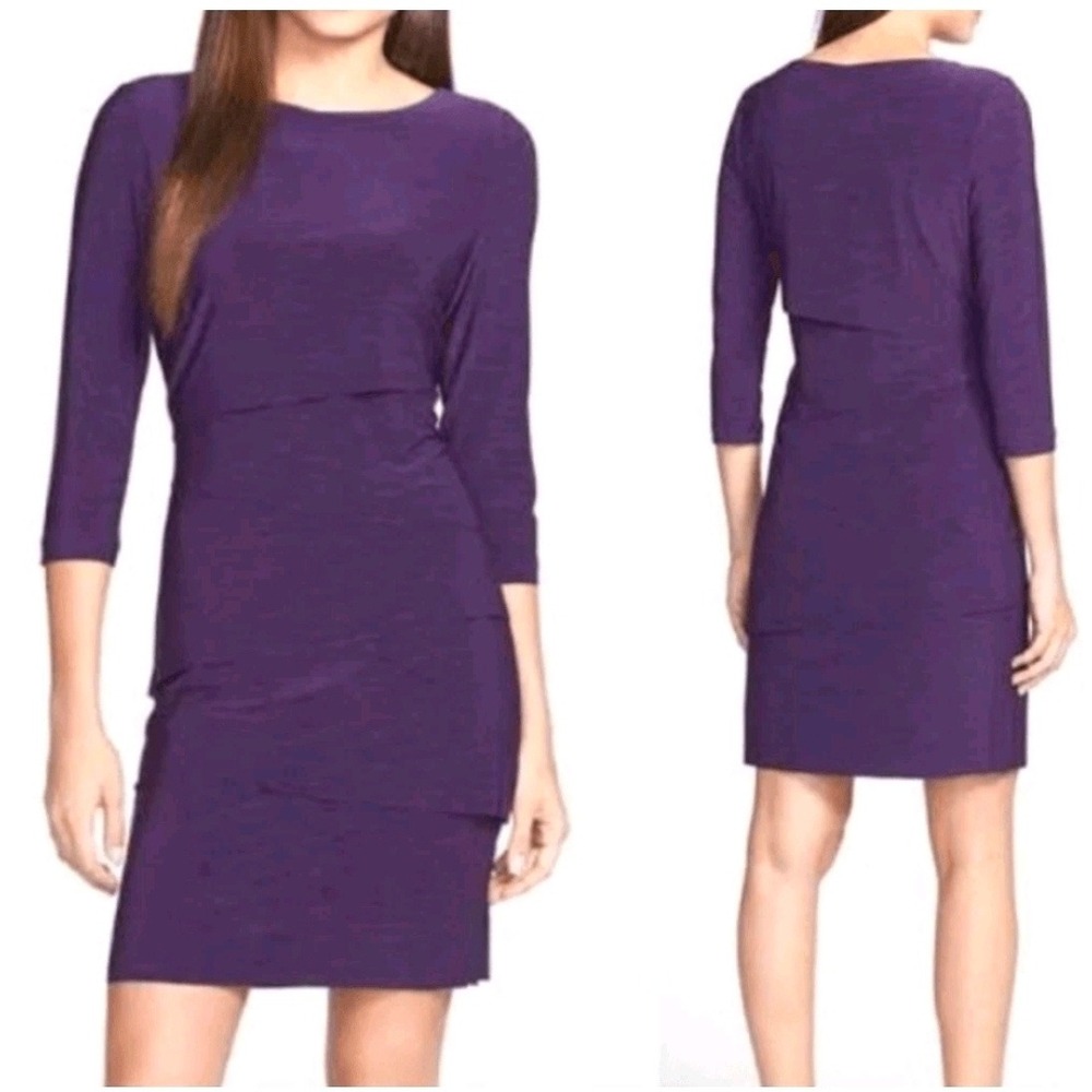 Tahari Arthur S. Levine Plum Matte Jersey Tiered Sheath Dress 3220M227 Sz 10